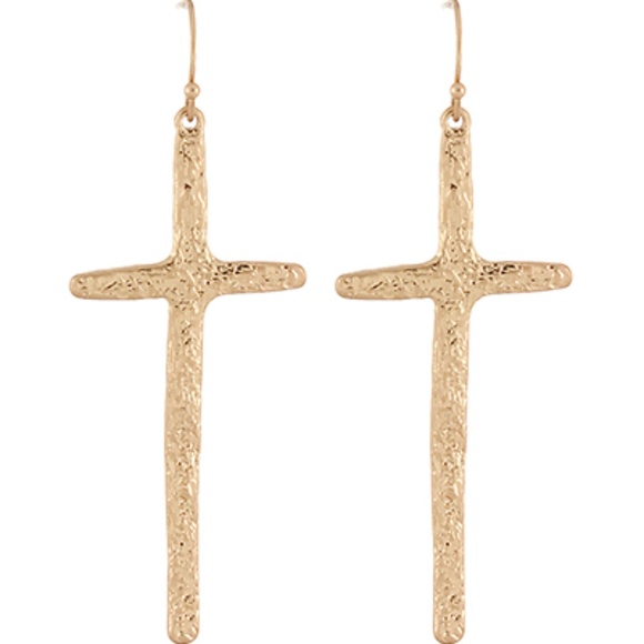 Hammered Bold Cross Earrings - Picture 1 of 1